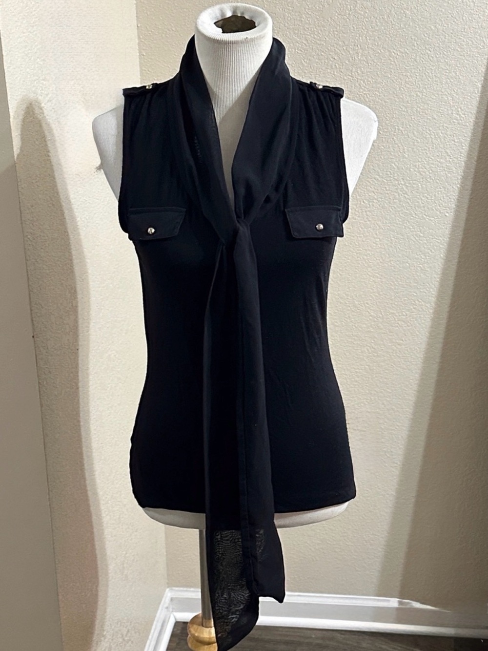 White House Black Market Black Sleeveless Tie-Front Blouse